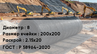 Сетка композитная 8 Ячейка: 200х200 2.15х20 ГОСТ: Р 58964-2020